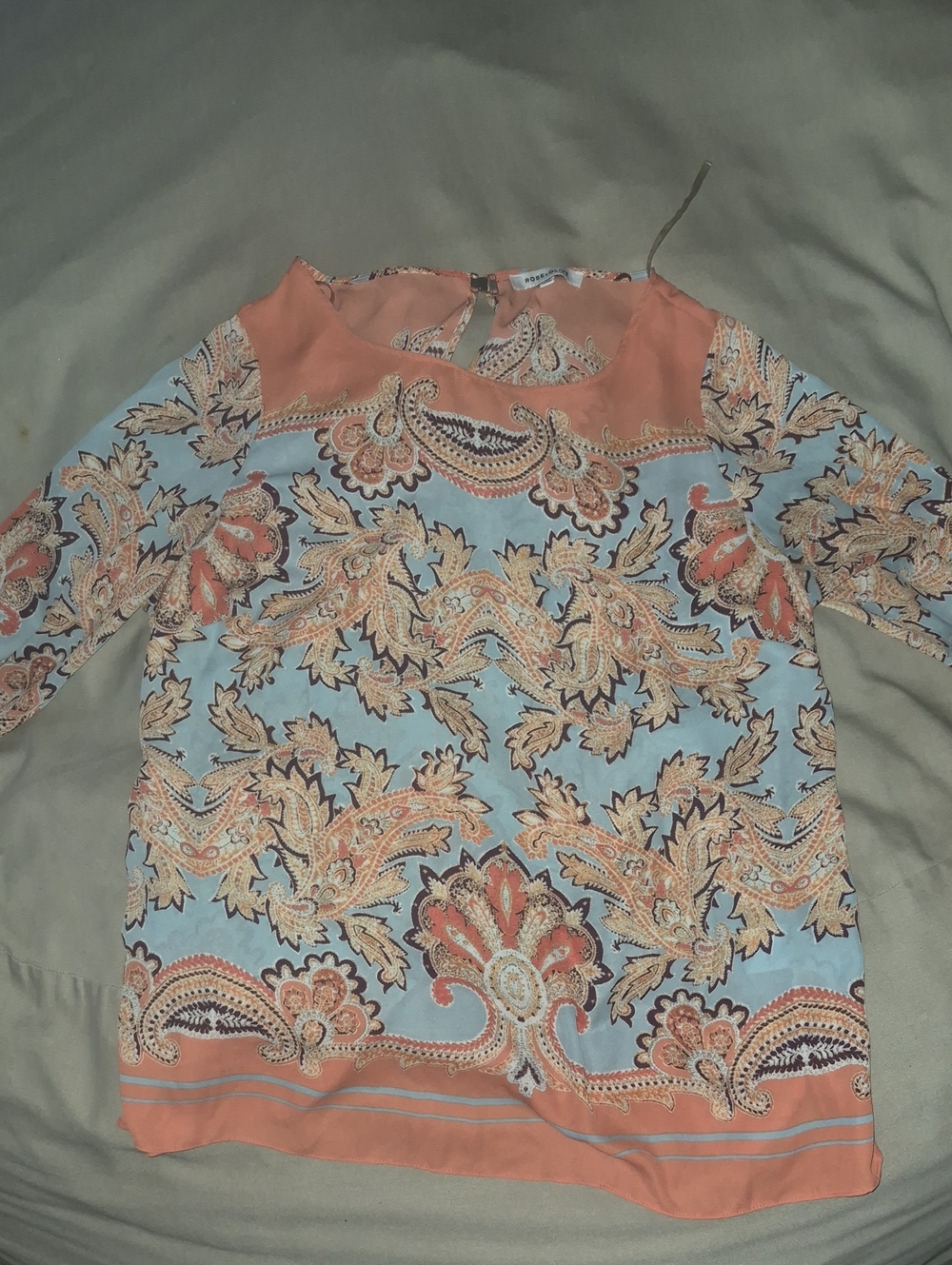 Rose & Olive Coral and Light Blue Paisley Blouse